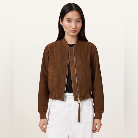 All Saints Jackets & Blazers - All Saints Orten Suede Bomber Jacket in Cognac Brown 6
